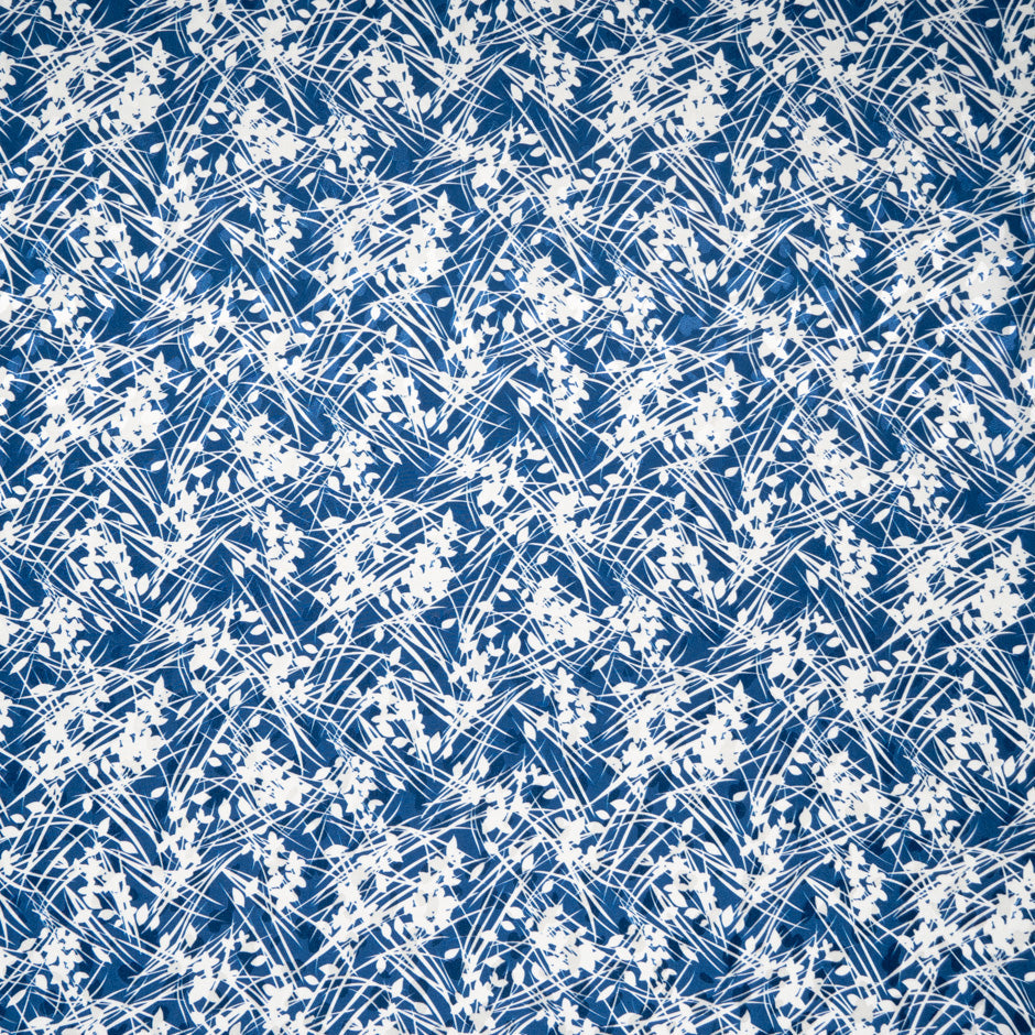 White Leaf Printed Dark Blue Silk Jacquard