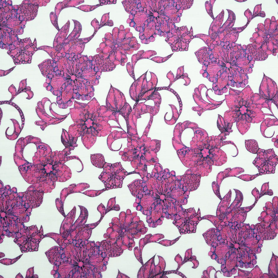 Magenta Floral Printed Linen