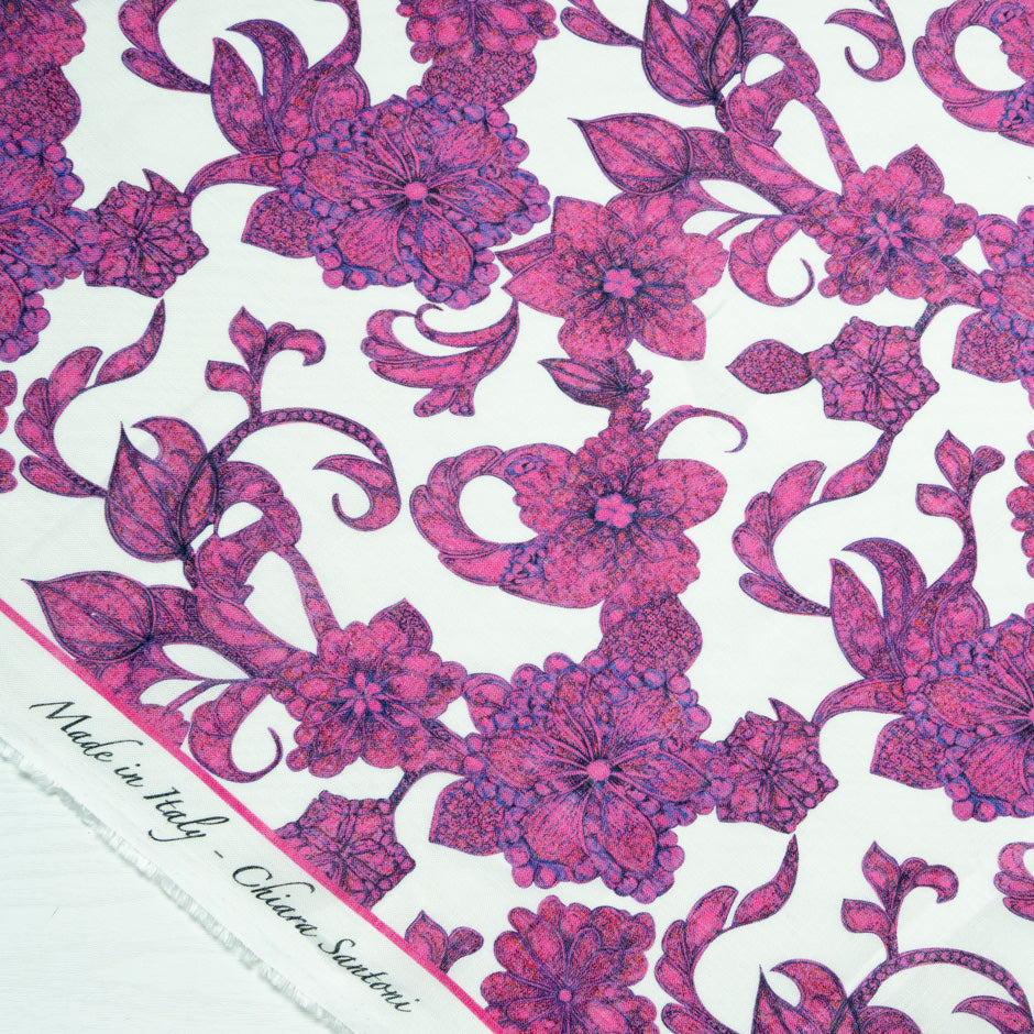 Magenta Floral Printed Linen