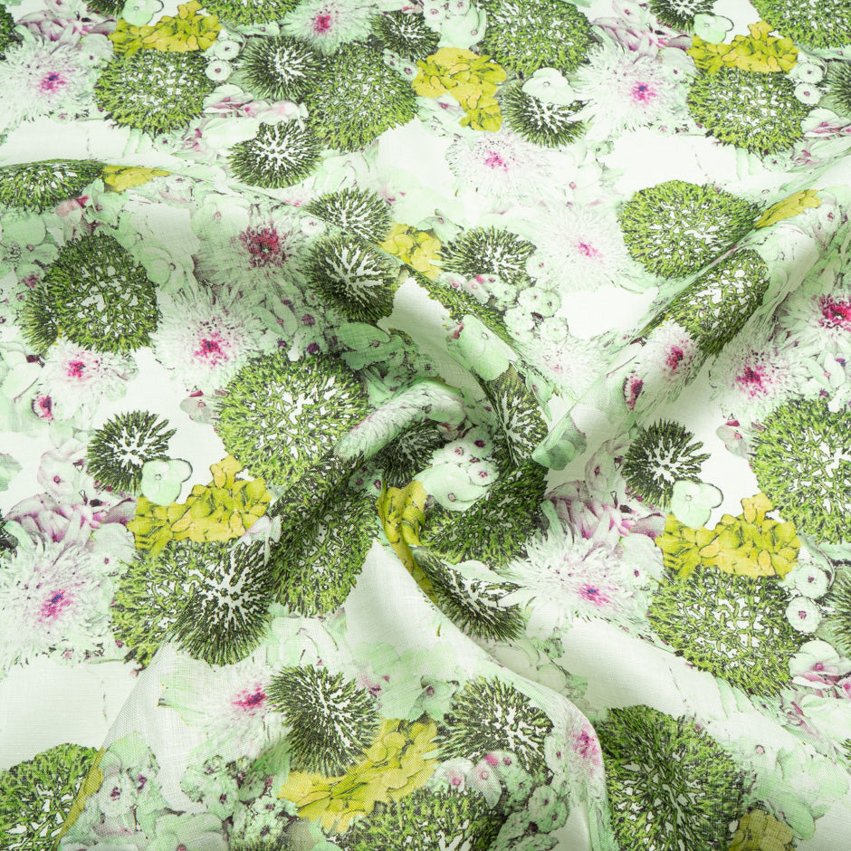 Green Floral Printed Lightweight Linen