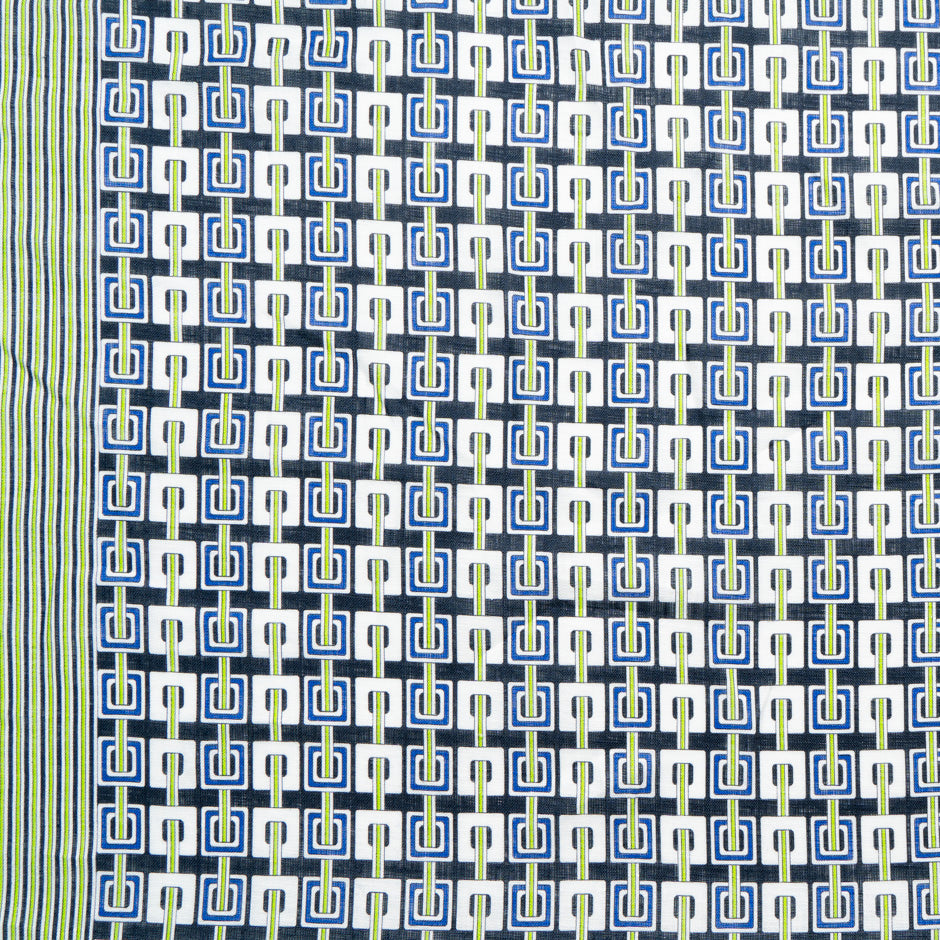 Blue & Green Geometric Printed Linen