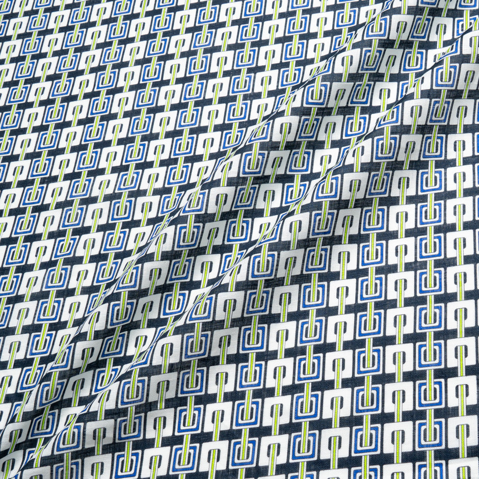 Blue & Green Geometric Printed Linen