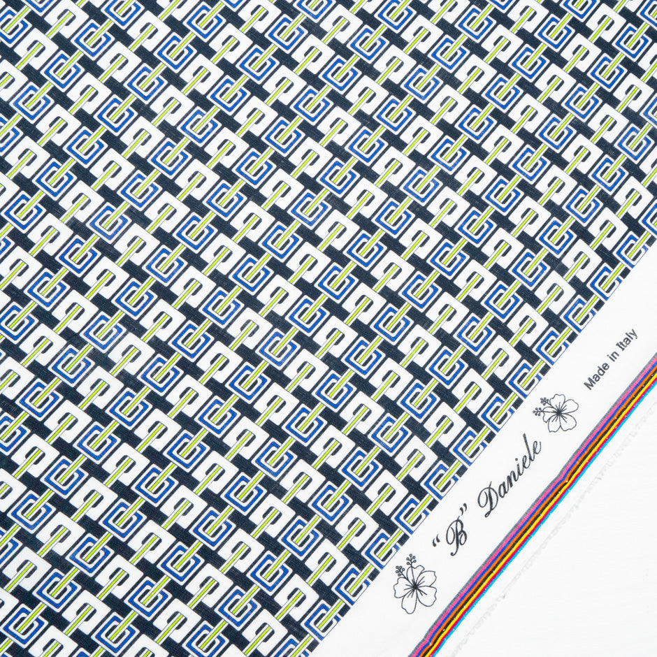 Blue & Green Geometric Printed Linen