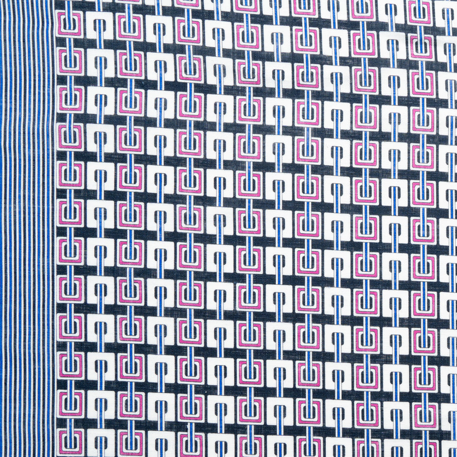 Pink & Blue Geometric Printed Linen