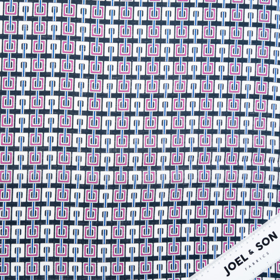Pink & Blue Geometric Printed Linen