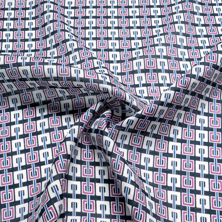 Pink & Blue Geometric Printed Linen