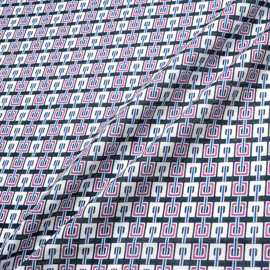 Pink & Blue Geometric Printed Linen