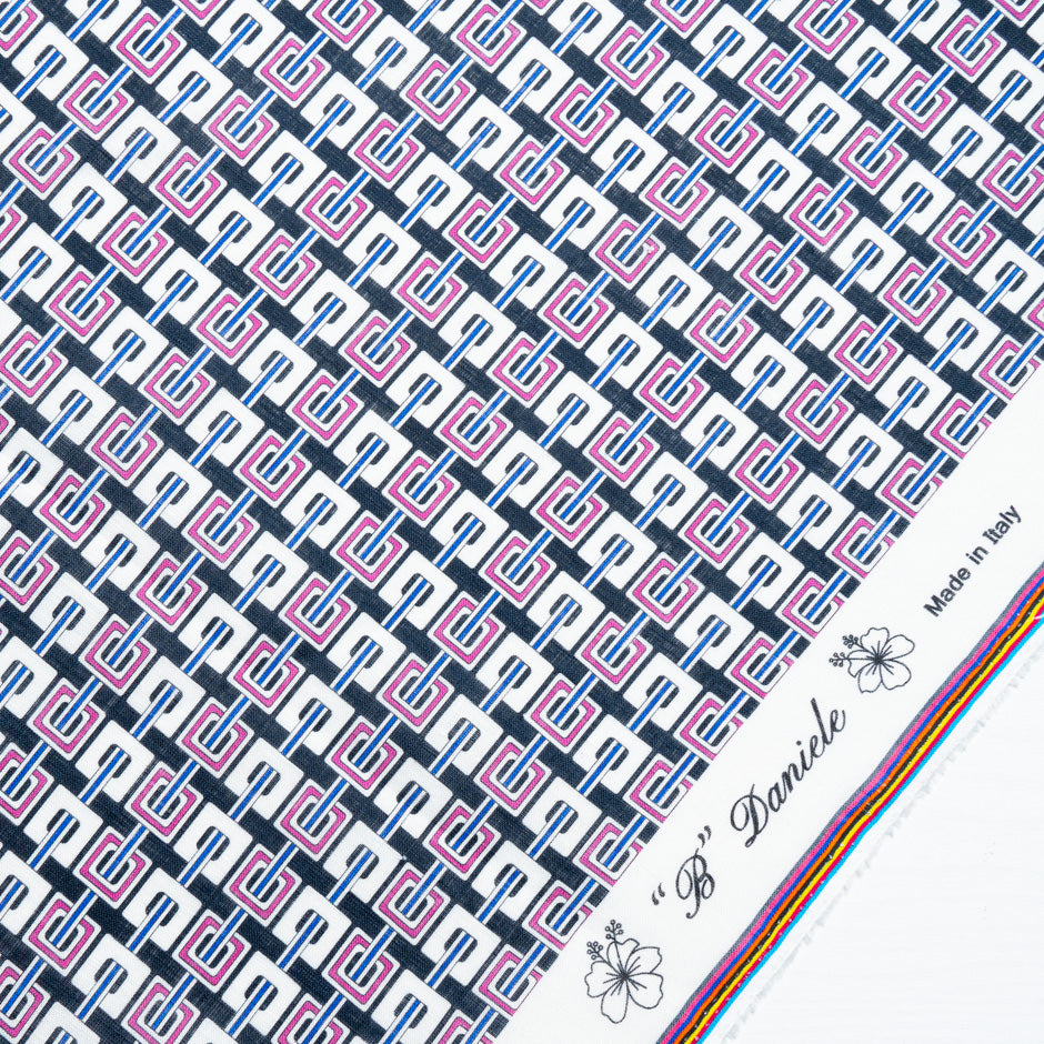 Pink & Blue Geometric Printed Linen
