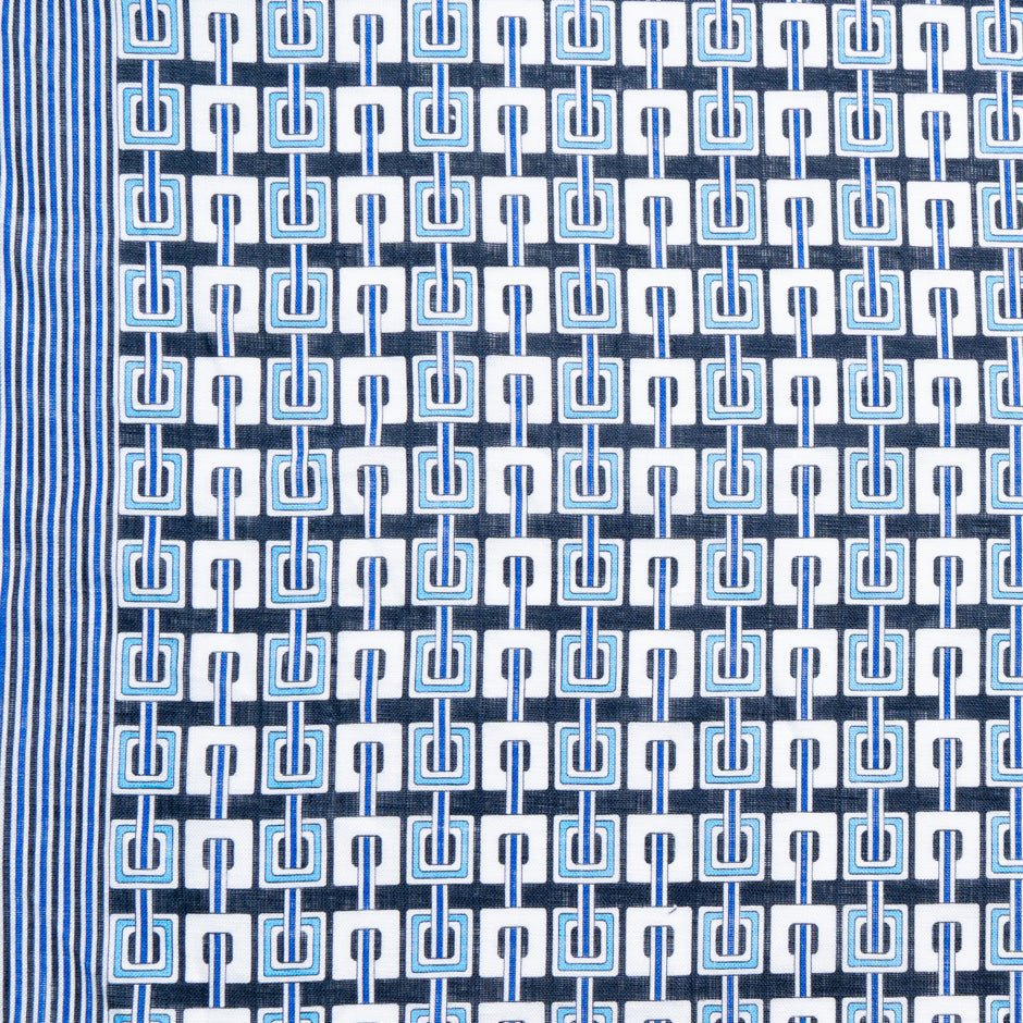 Blue & Black Geometric Printed Linen