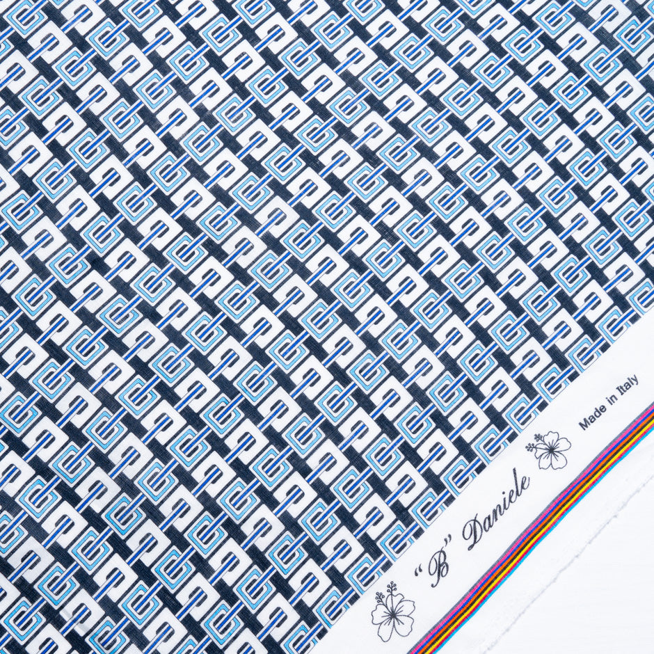 Blue & Black Geometric Printed Linen