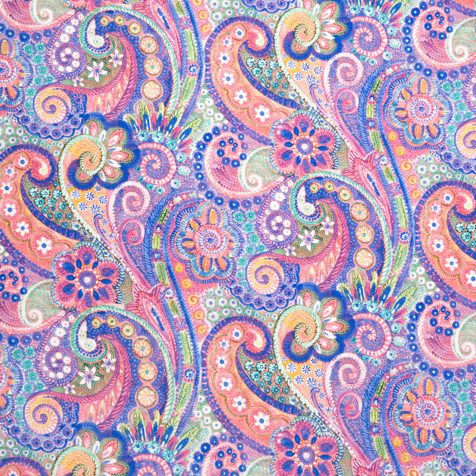 Multi Paisley & Floral Printed Silk Satin Charmeuse