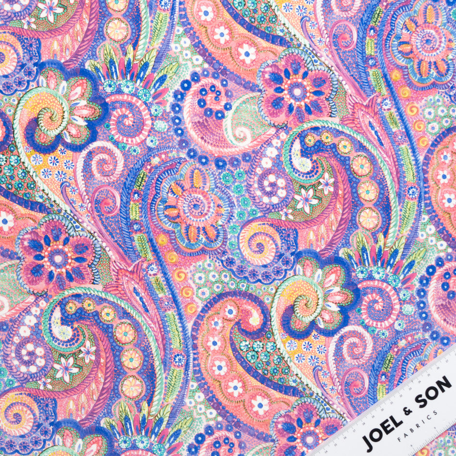 Multi Paisley & Floral Printed Silk Satin Charmeuse