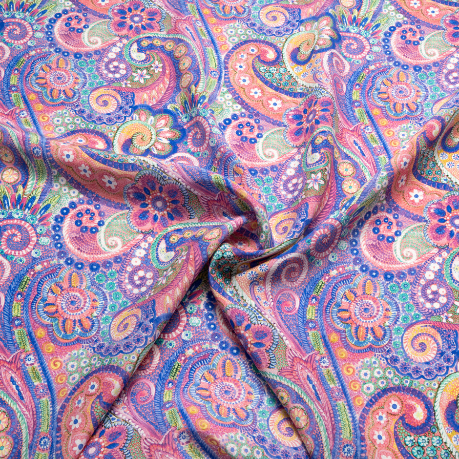 Multi Paisley & Floral Printed Silk Satin Charmeuse