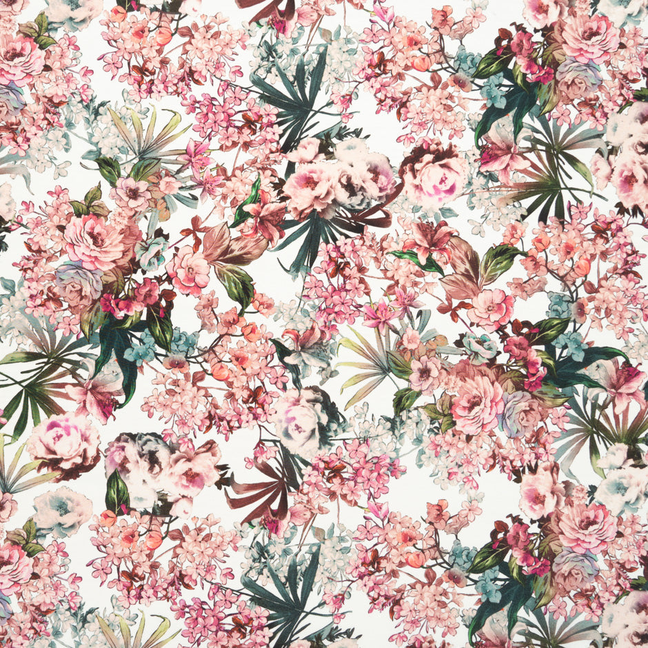 Antique Pink Floral Printed Silk Satin Charmeuse