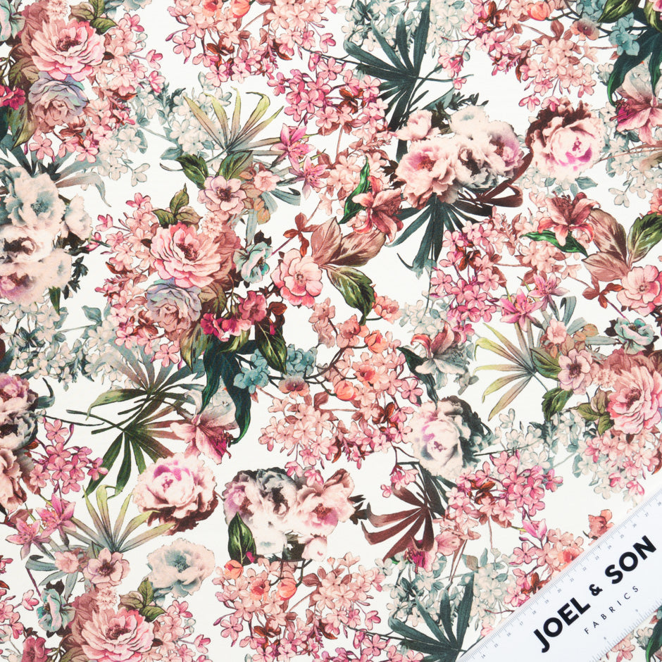 Antique Pink Floral Printed Silk Satin Charmeuse