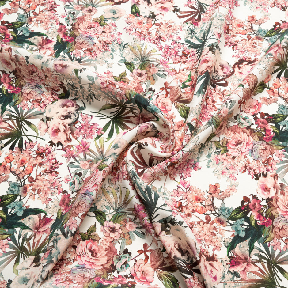 Antique Pink Floral Printed Silk Satin Charmeuse