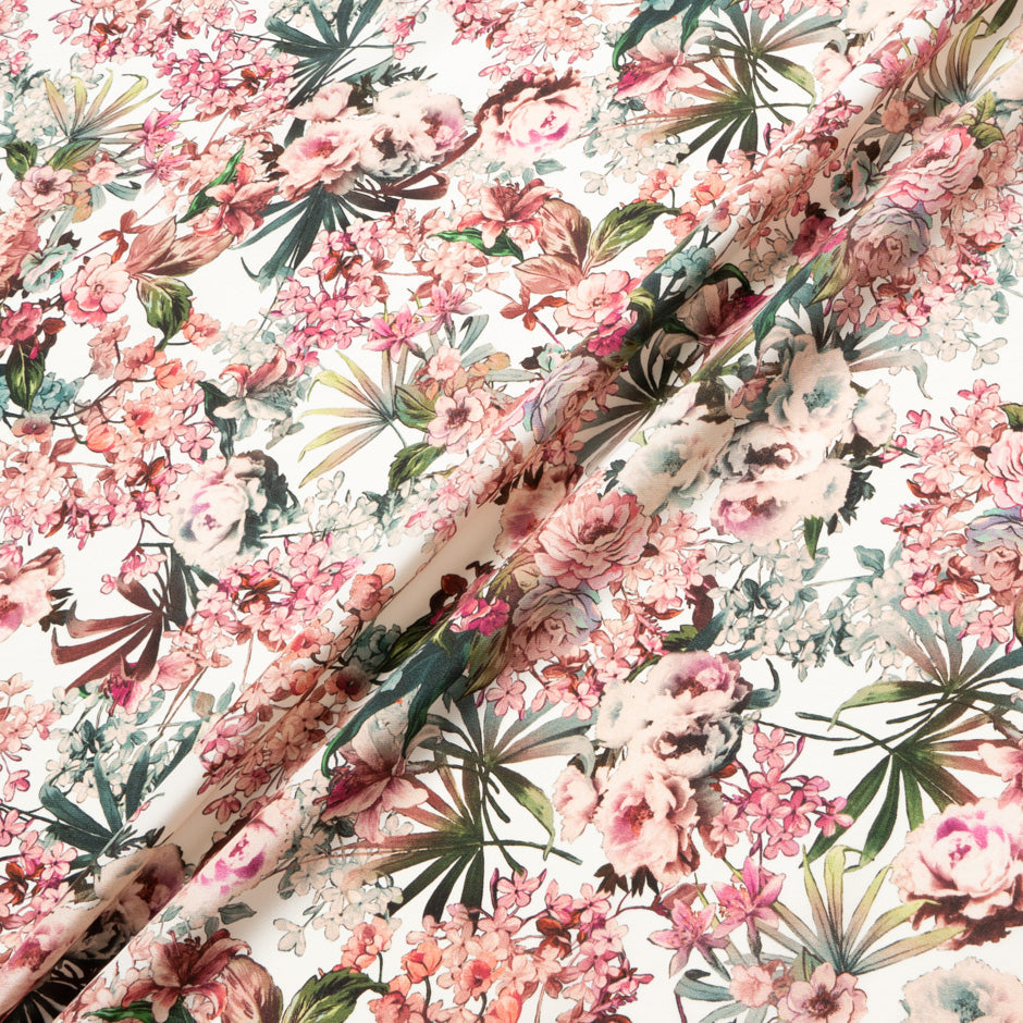 Antique Pink Floral Printed Silk Satin Charmeuse