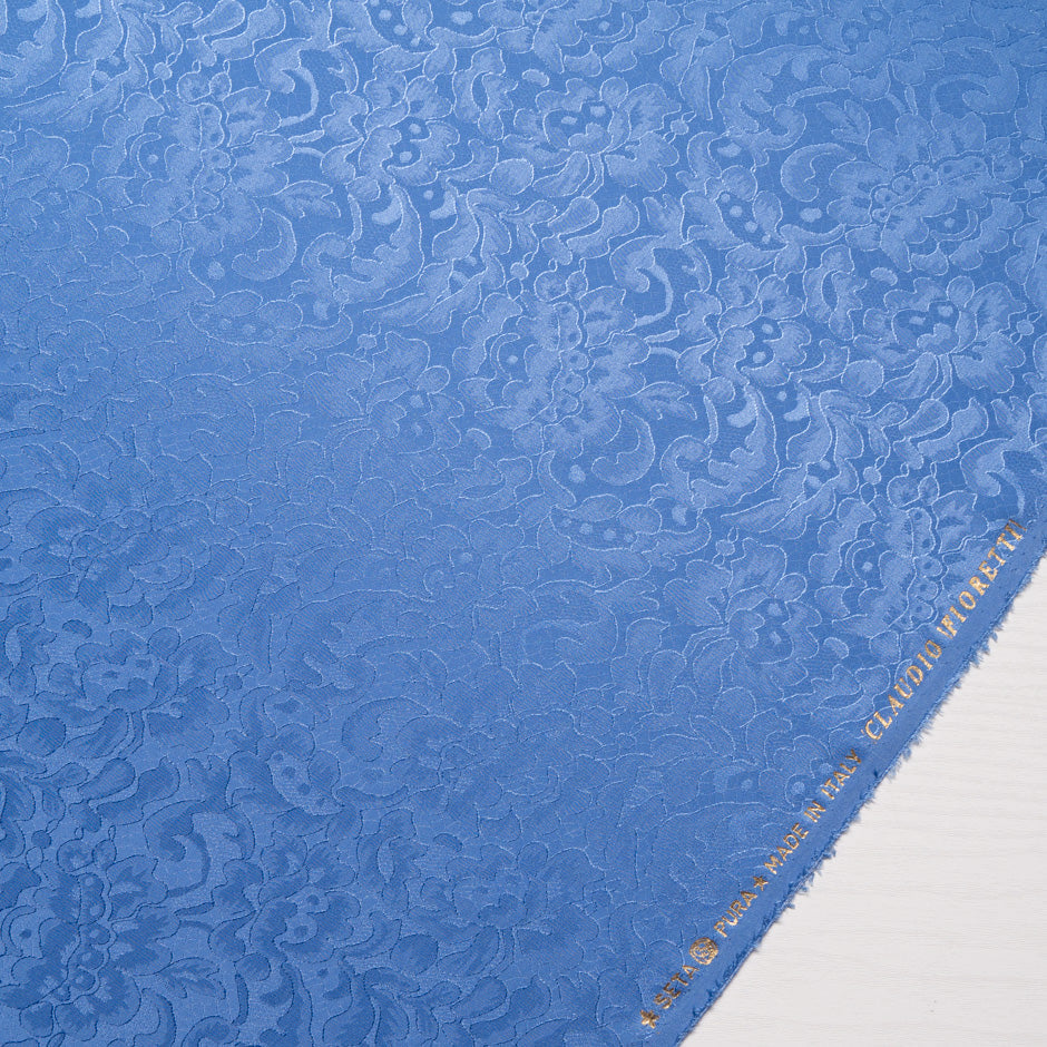 Periwinkle Blue Floral Lace Jacquard Pure Silk