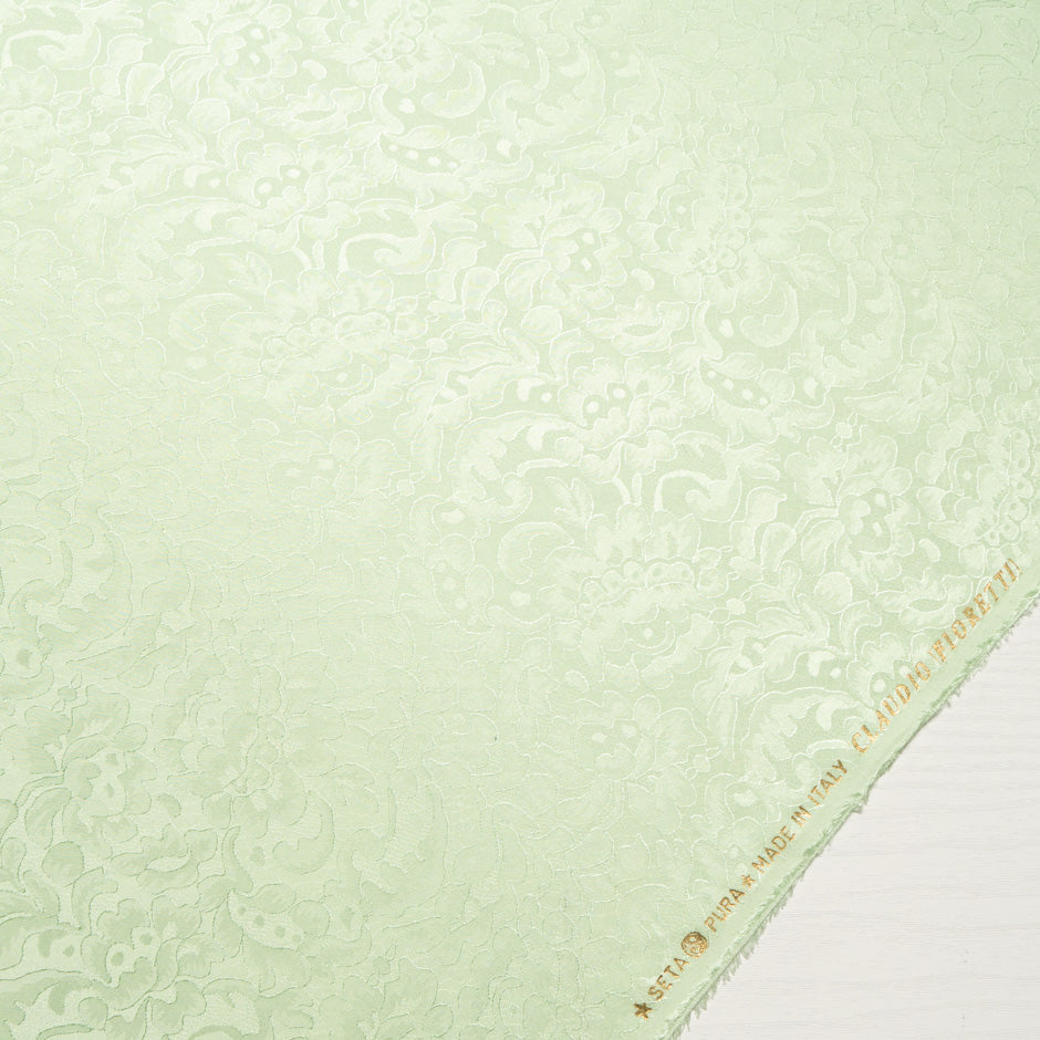 Pale Green Floral Lace Jacquard Pure Silk