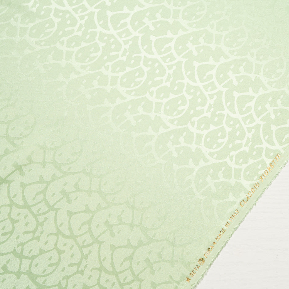 Soft Green Abstract Jacquard Pure Silk