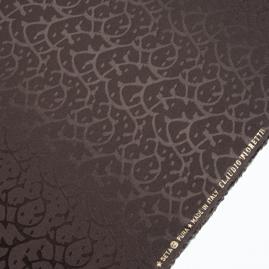 Chocolate Brown Abstract Jacquard Pure Silk