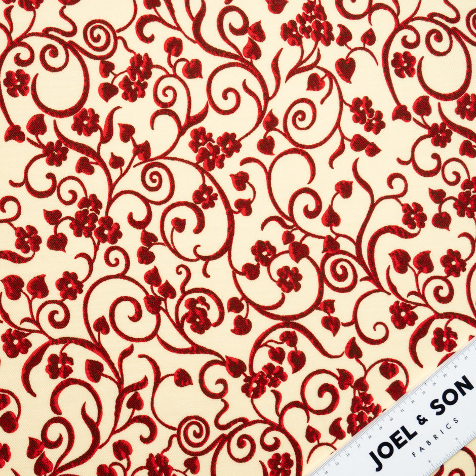 Red Floral Printed Cream Merino Wool