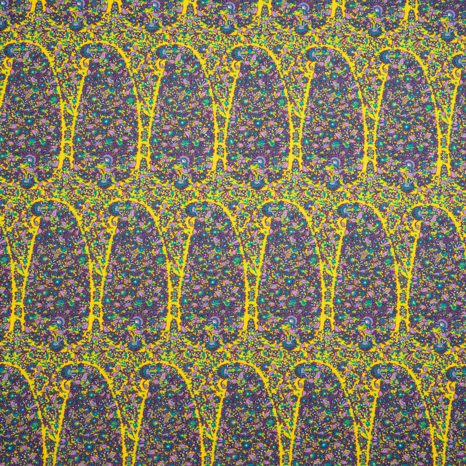 Purple Floral Printed Yellow Merino Wool