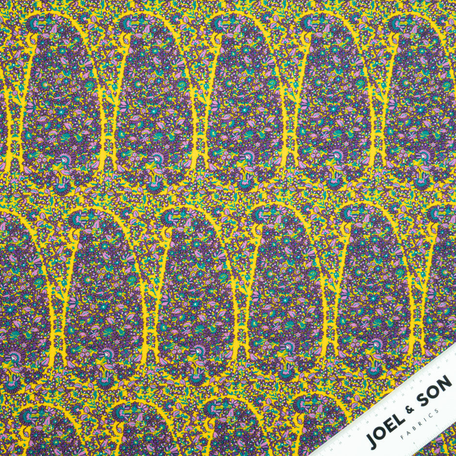 Purple Floral Printed Yellow Merino Wool