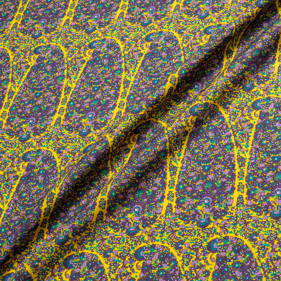 Purple Floral Printed Yellow Merino Wool