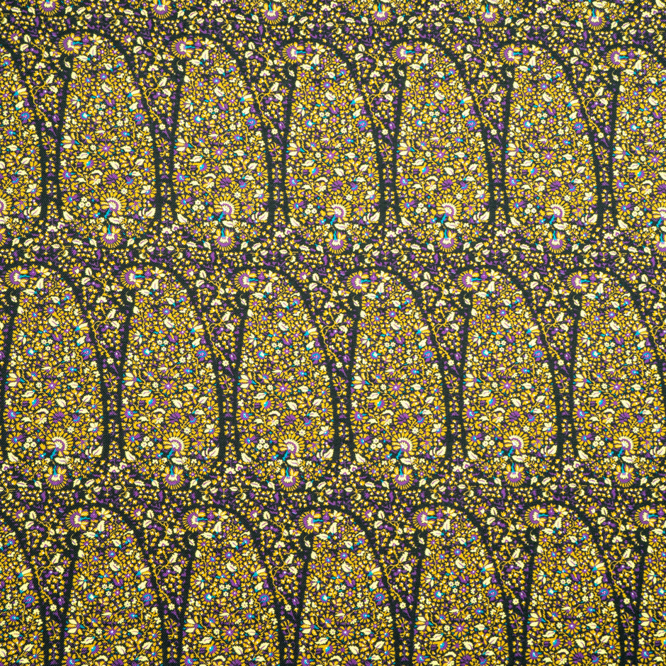 Yellow & Purple Floral Printed Merino Wool
