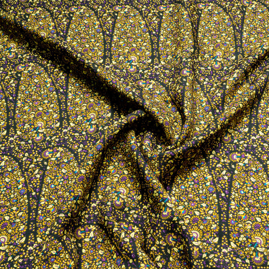 Yellow & Purple Floral Printed Merino Wool