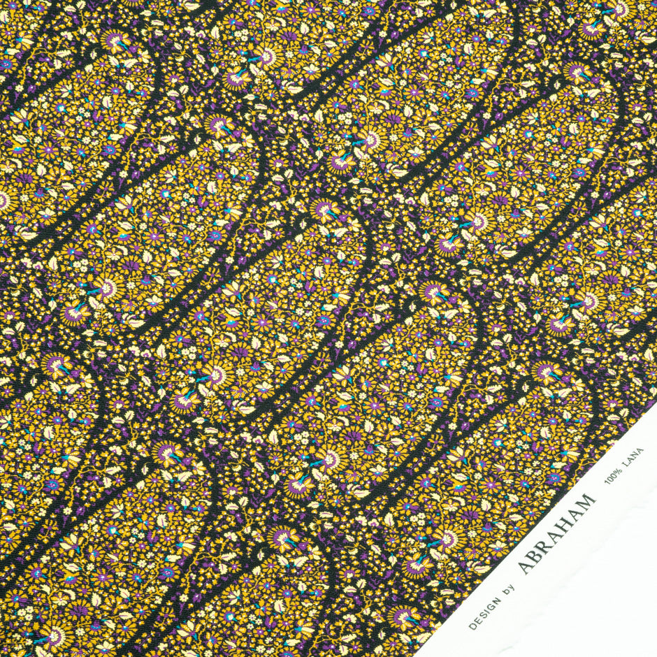 Yellow & Purple Floral Printed Merino Wool