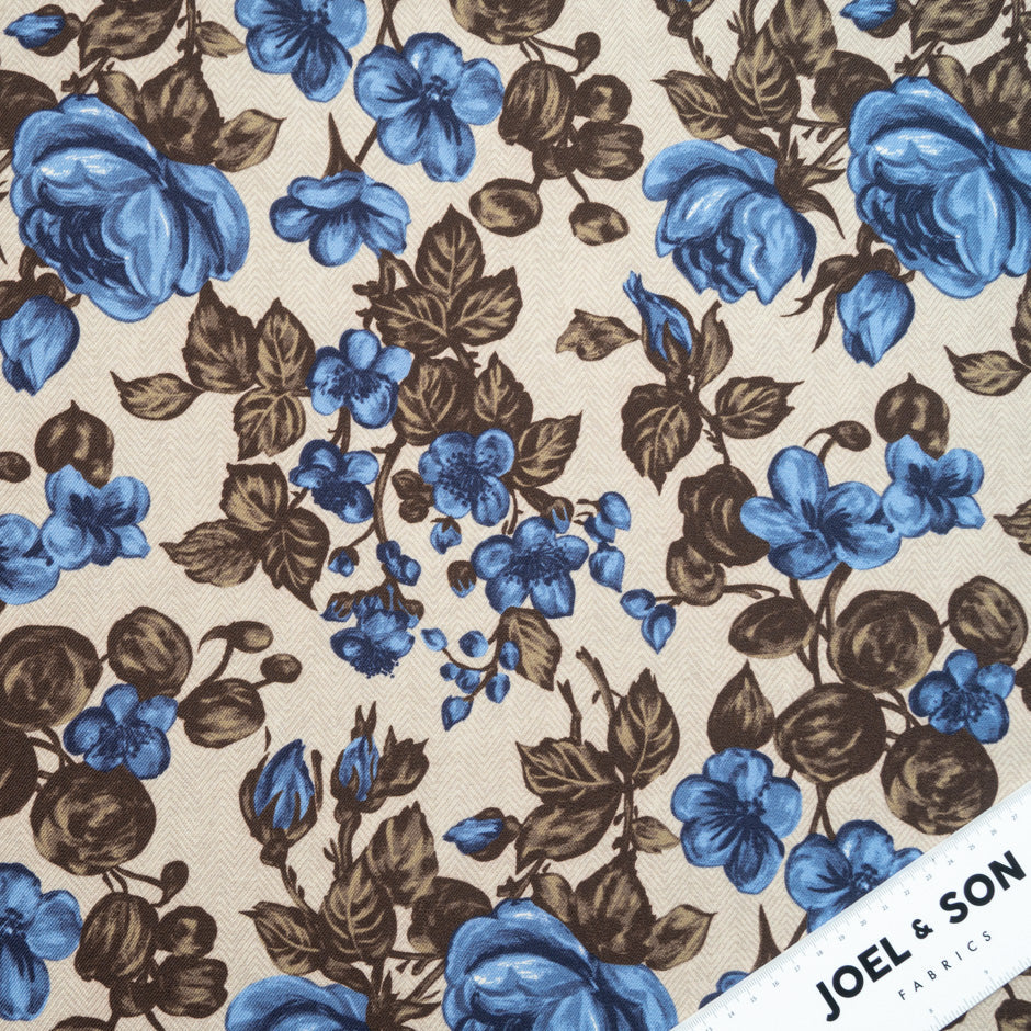Blue Rose Beige Tweed Printed Merino Wool