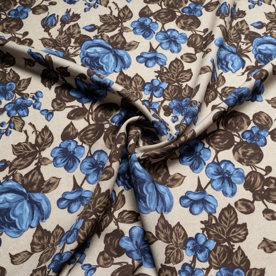 Blue Rose Beige Tweed Printed Merino Wool