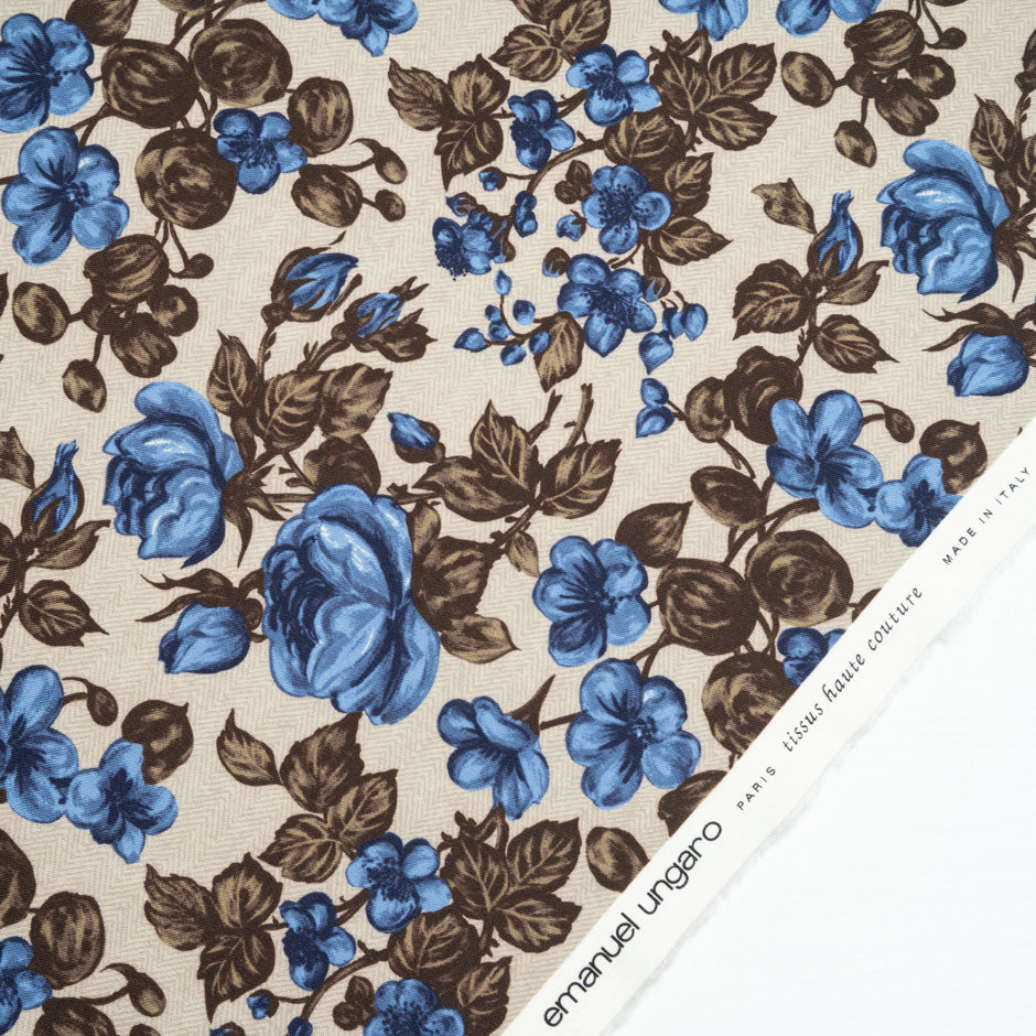 Blue Rose Beige Tweed Printed Merino Wool