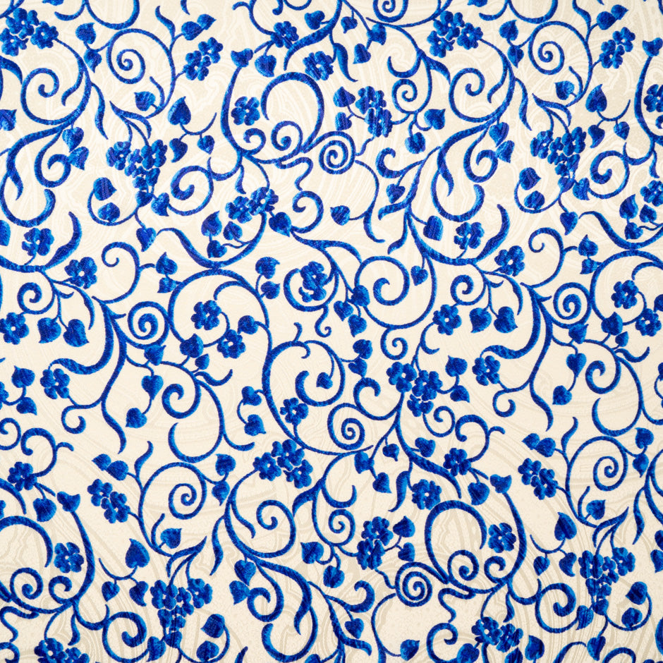 Blue Baroque Printed Silk Jacquard