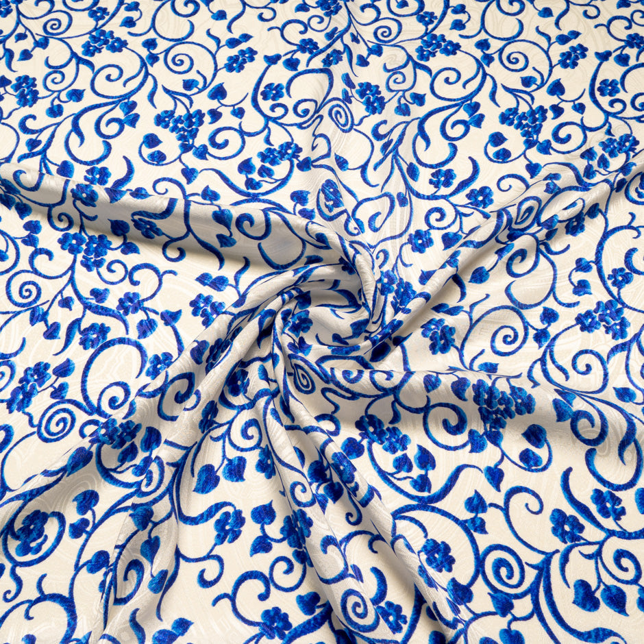 Blue Baroque Printed Silk Jacquard