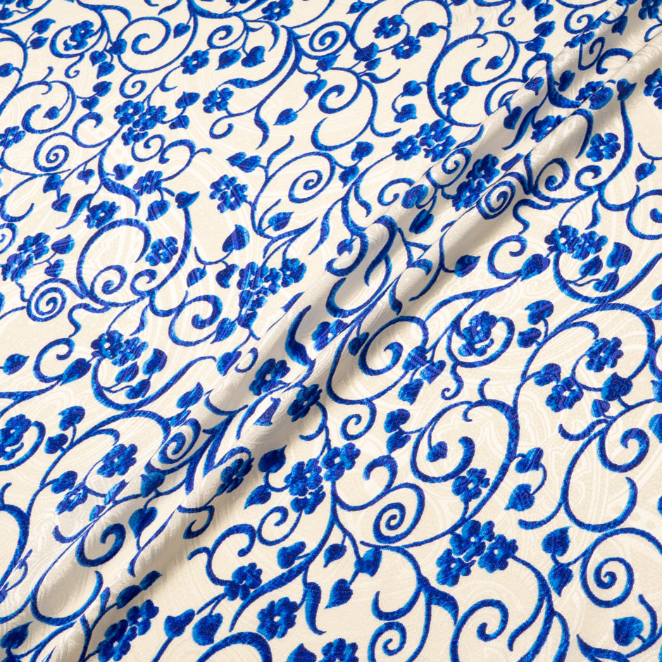 Blue Baroque Printed Silk Jacquard
