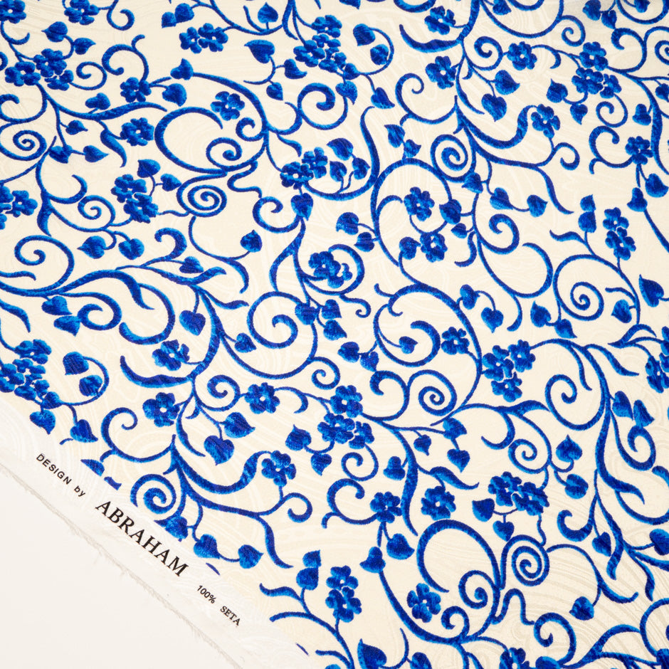Blue Baroque Printed Silk Jacquard