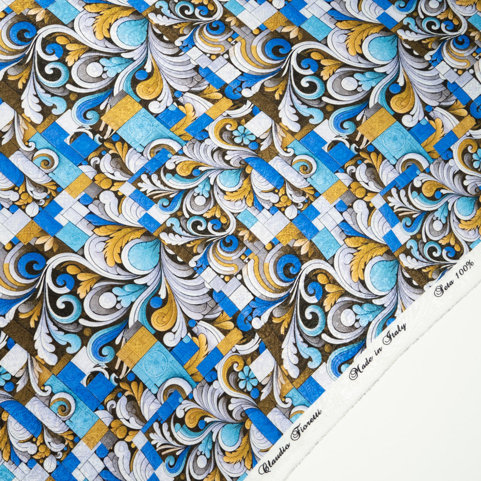 Light Blue Abstract Printed Silk Jacquard