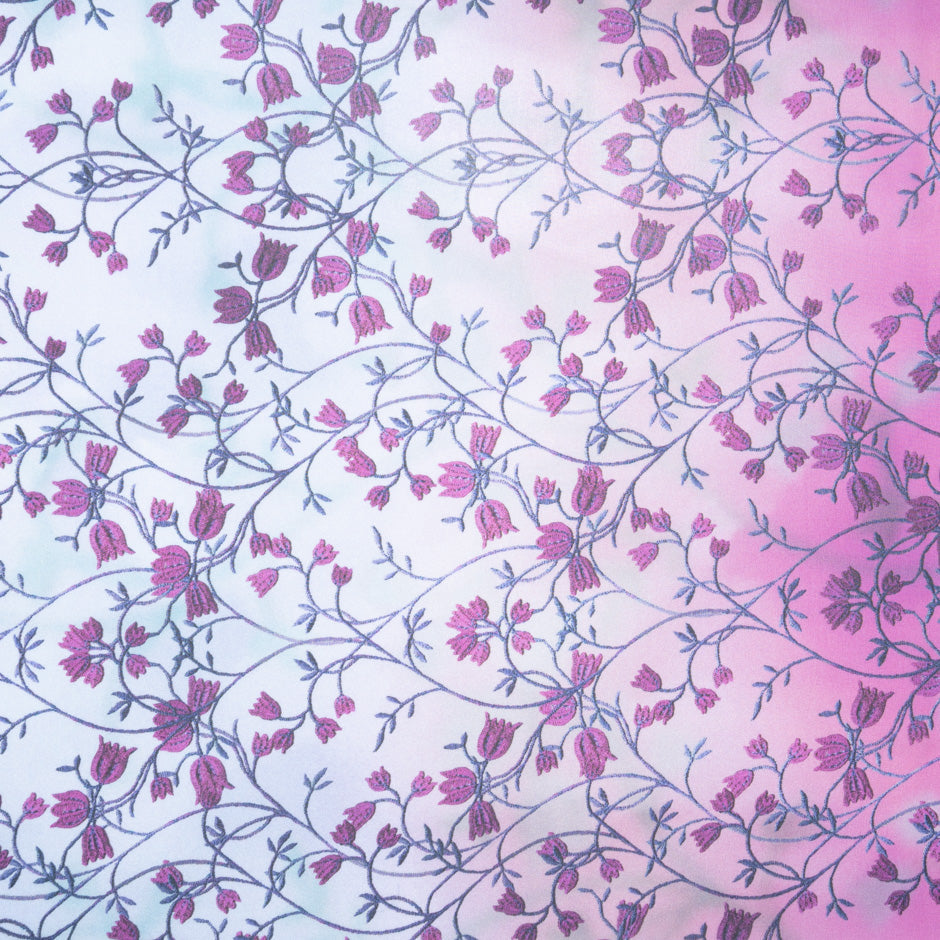 Fuchsia Floral Printed Ombré Pure Silk Georgette