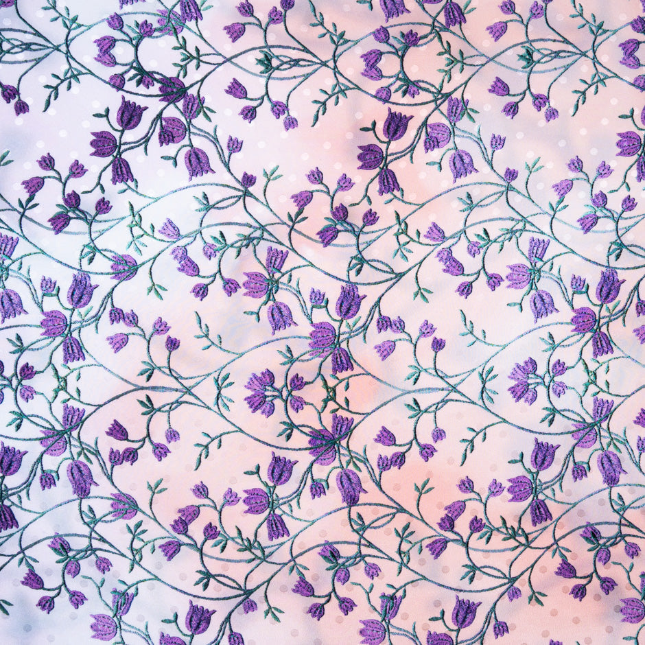 Purple Floral Printed Ombré Pure Silk Jacquard