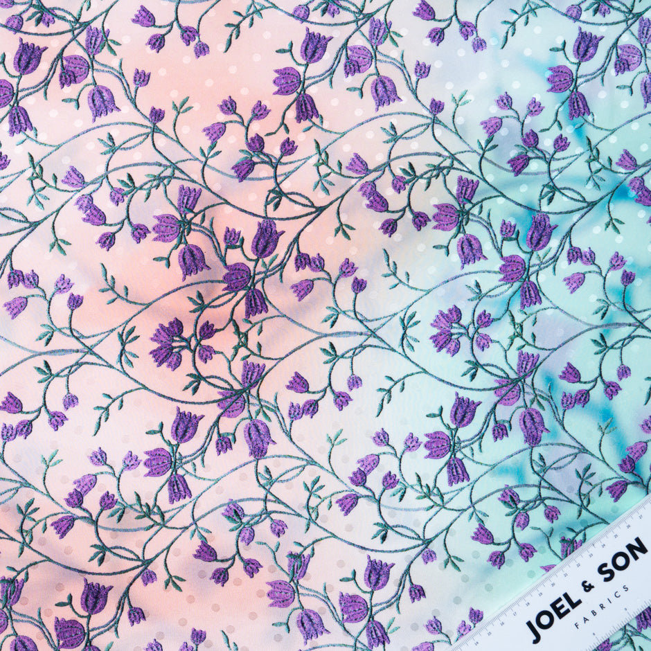 Purple Floral Printed Ombré Pure Silk Jacquard