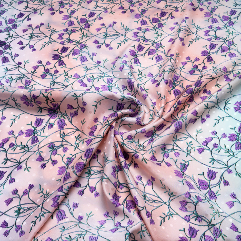 Purple Floral Printed Ombré Pure Silk Jacquard