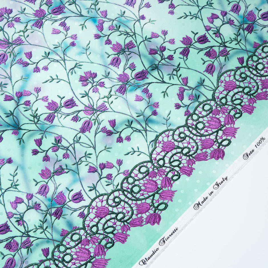 Purple Floral Printed Ombré Pure Silk Jacquard
