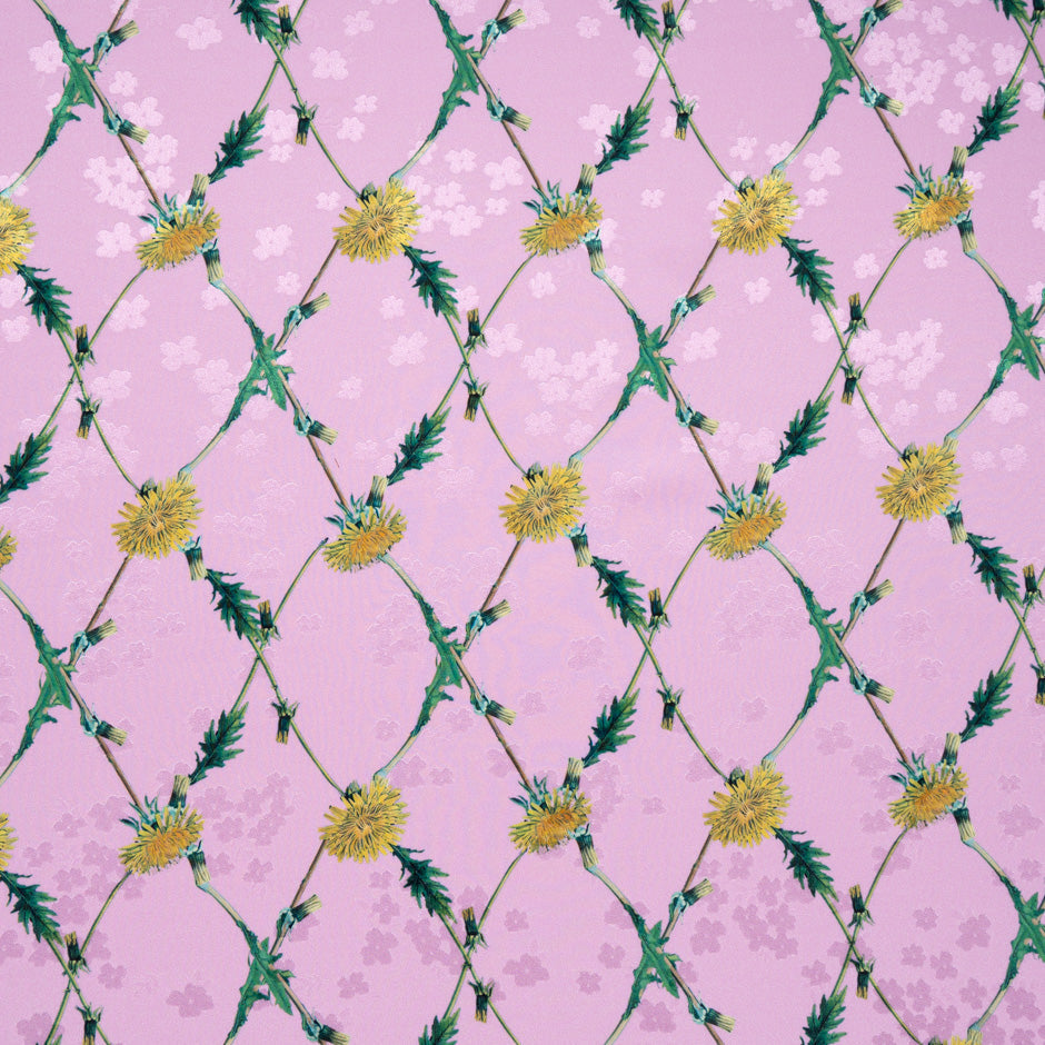 Dandelion Floral Printed Baby Pink Silk Jacquard