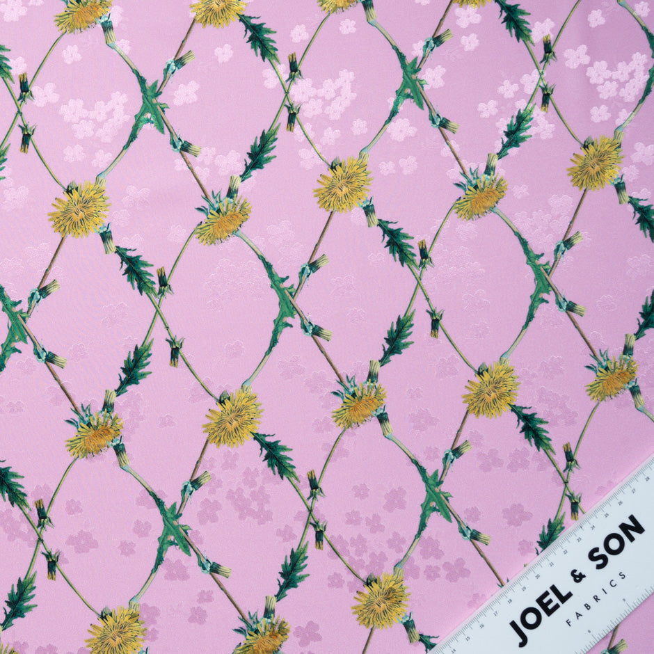 Dandelion Floral Printed Baby Pink Silk Jacquard