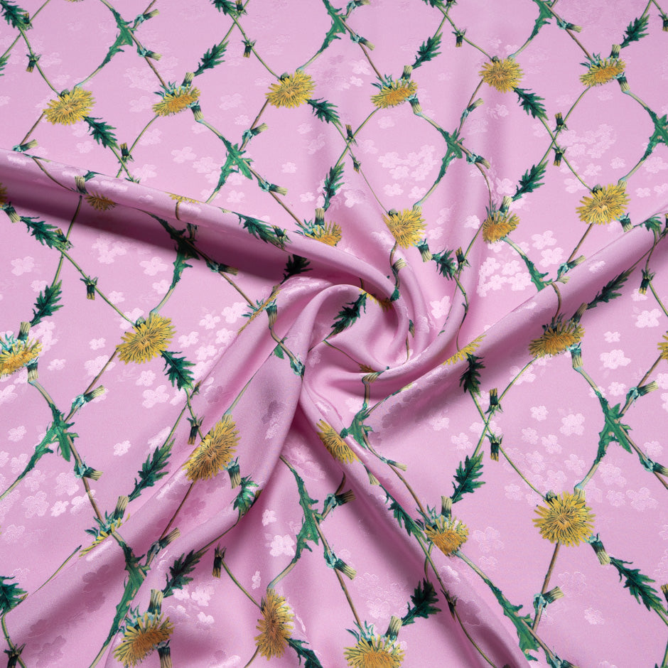 Dandelion Floral Printed Baby Pink Silk Jacquard