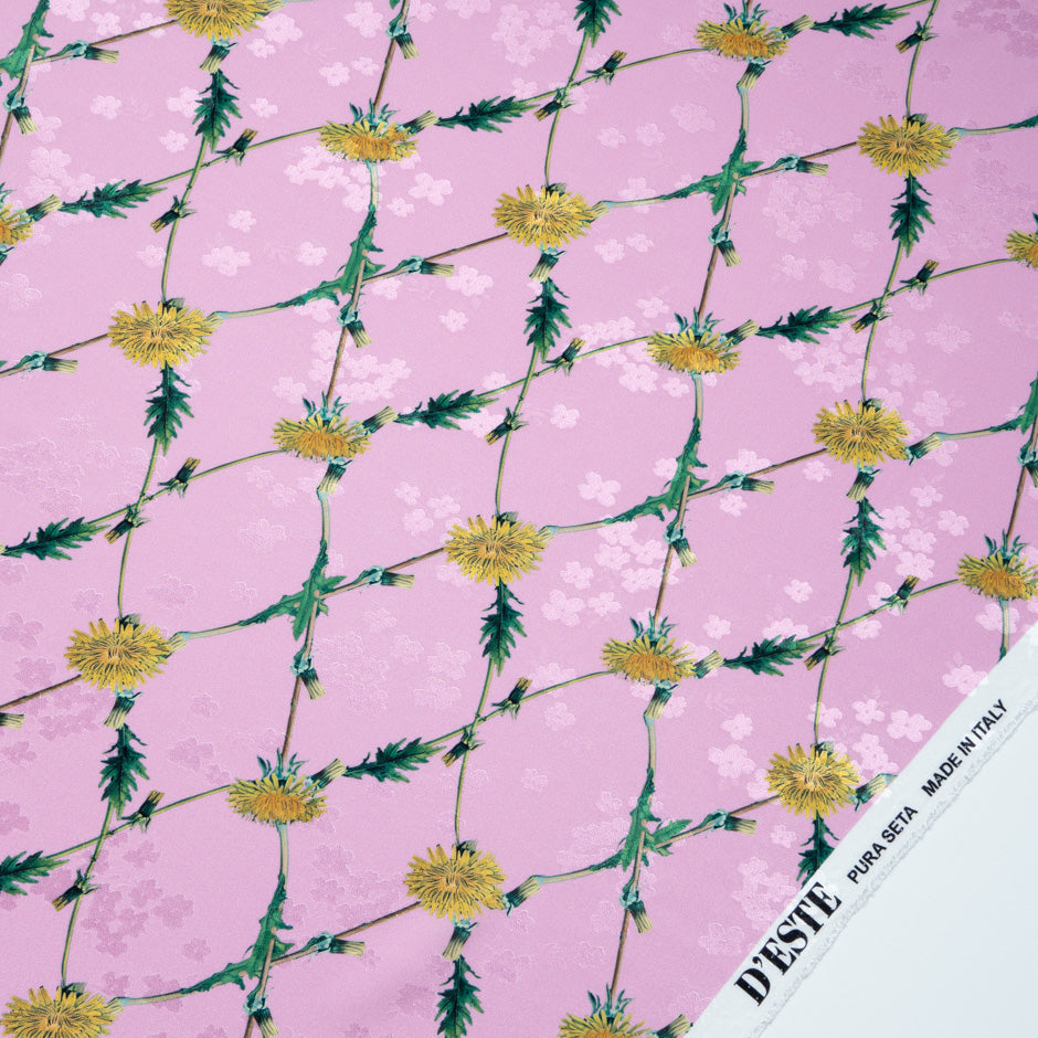 Dandelion Floral Printed Baby Pink Silk Jacquard