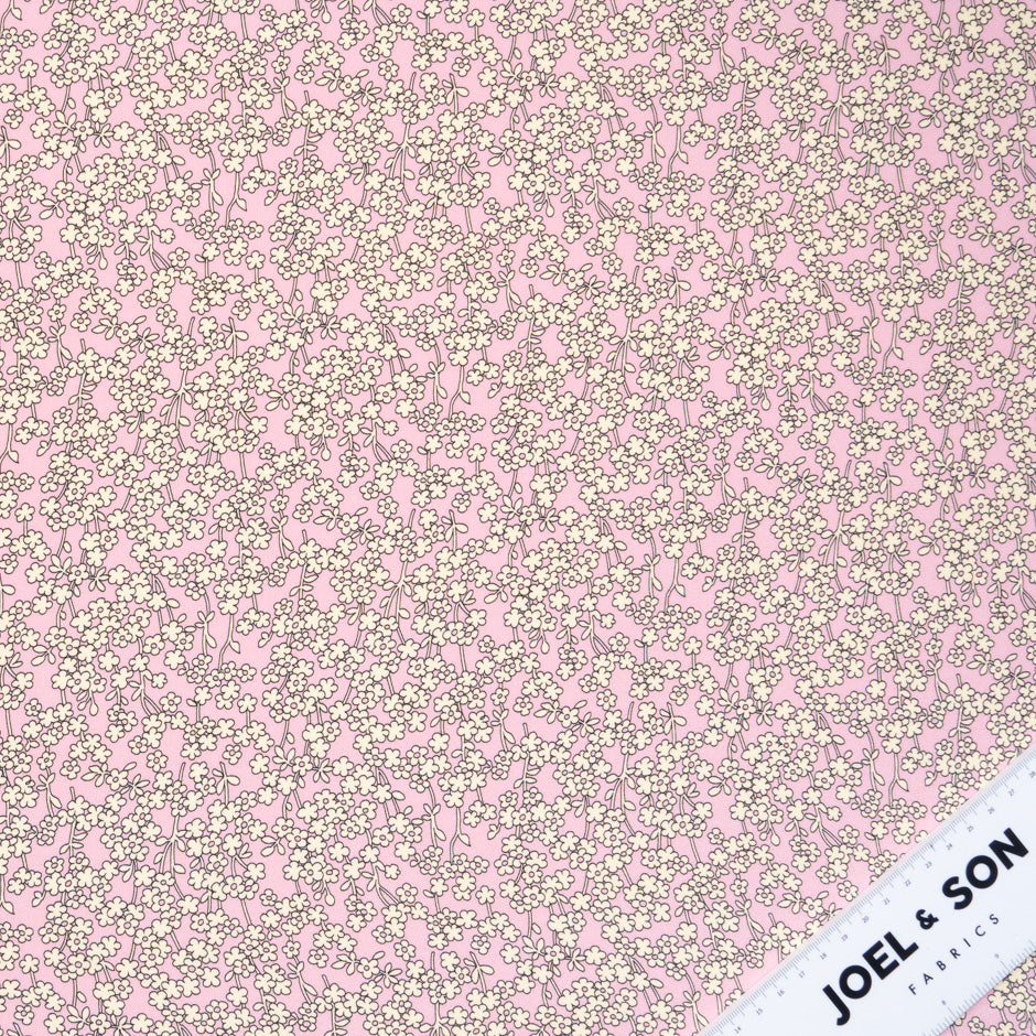 Petite Floral Printed Pink Silk Crêpe de Chine